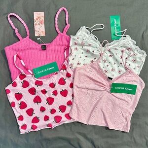 Bundle of 4 pink feminine Cottagecore camisoles- SHEIN
